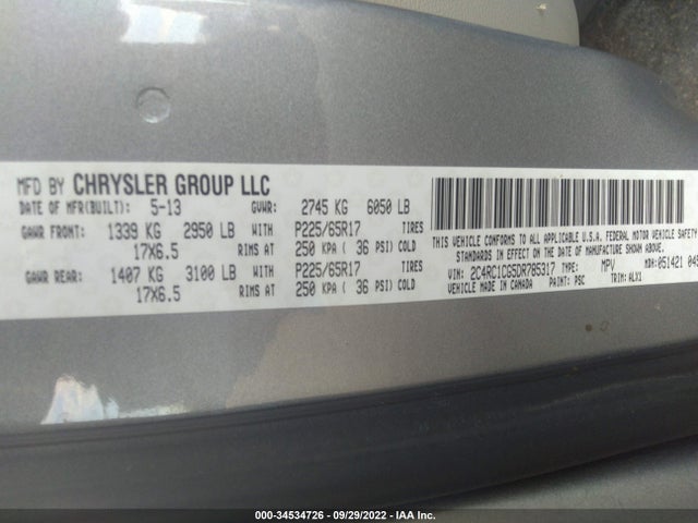 2013 CHRYSLER TOWN & COUNTRY TOURING-L VIN: 2C4RC1CG5DR785317