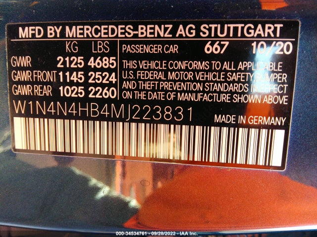2021 Mercedes-Benz GLA-Class, VIN: W1N4N4HB4MJ223831
