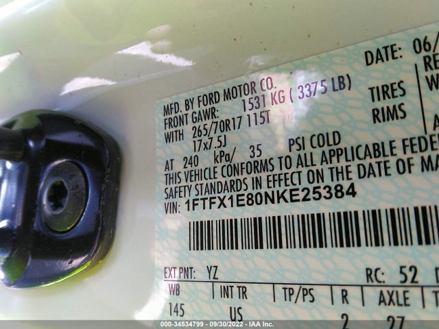 2022 Ford F-150, VIN: 1FTFX1E80NKE25384