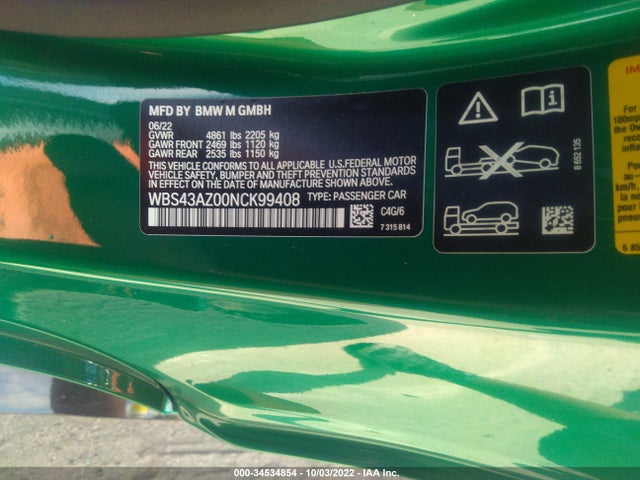 2022 BMW M4, VIN: WBS43AZ00NCK99408