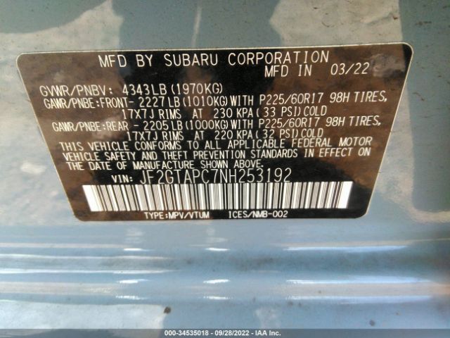 JF2GTAPC7NH253192 Subaru Crosstrek Premium