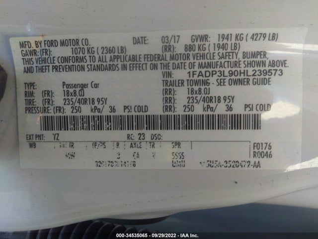 2017 Ford Focus, VIN: 1FADP3L90HL239573