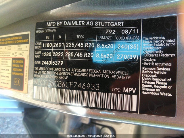 2012 MERCEDES-BENZ GLK-CLASS GLK 350 VIN: WDCGG5GB6CF746933