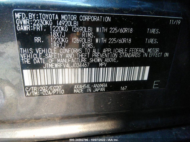 2020 Toyota RAV4, VIN: JTMEWRFV4LJ034467