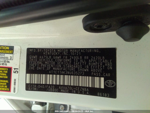 Toyota CAMRY LE 2022 4T1C11AK3NU635273 Image 9