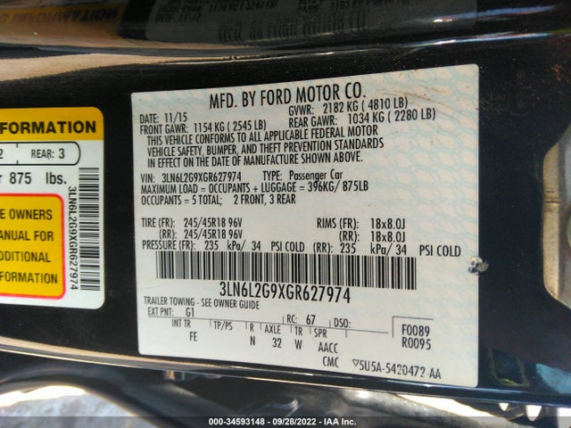 Lincoln MKZ 2016 3LN6L2G9XGR627974 Image 10