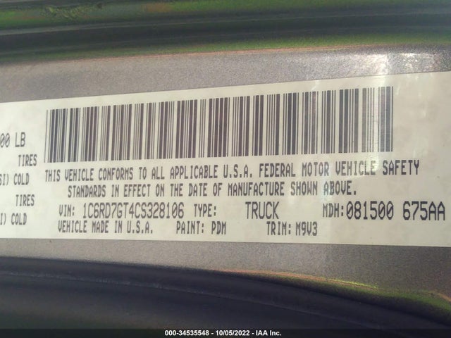 2012 RAM 1500 BIG HORN VIN: 1C6RD7GT4CS328106