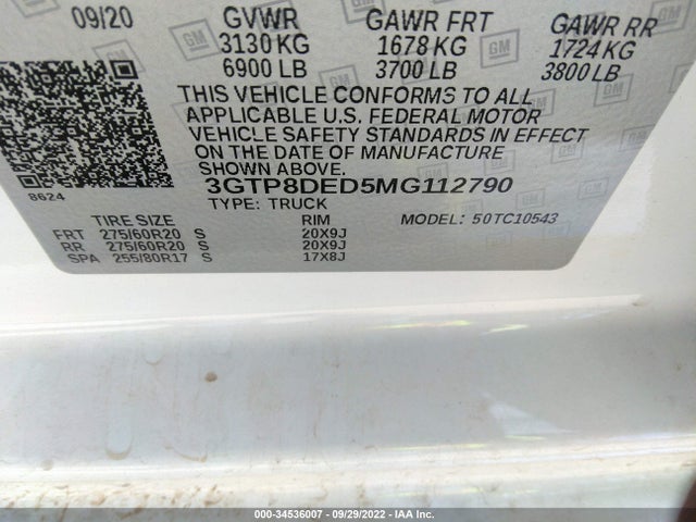 2021 GMC Sierra 1500, VIN: 3GTP8DED5MG112790