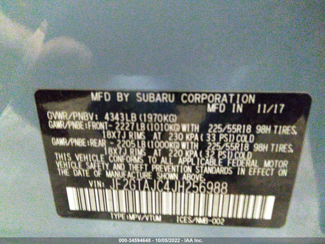 Aukcja sprzedaży 2018 Subaru Crosstrek Limited, vin: JF2GTAJC4JH256988, numer aukcji: 34594648