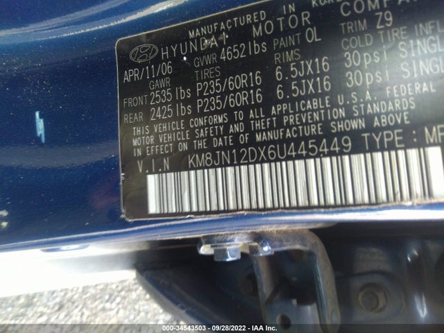 2006 HYUNDAI TUCSON GLS/LIMITED VIN: KM8JN12DX6U445449