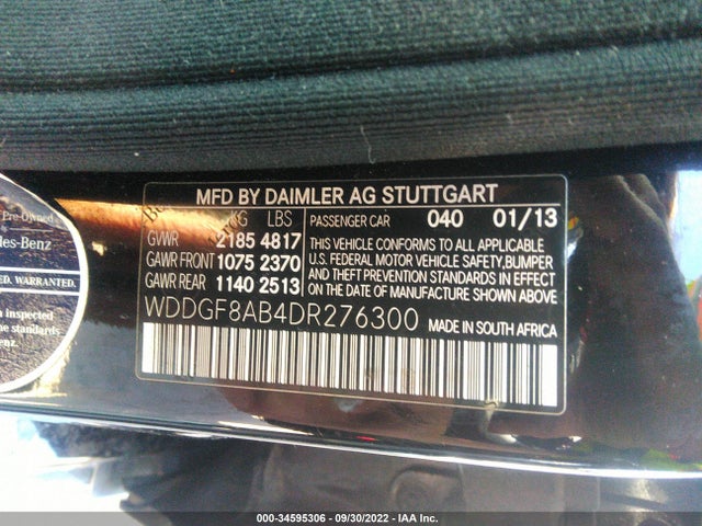 2013 MERCEDES-BENZ C-CLASS C 300 VIN: WDDGF8AB4DR276300