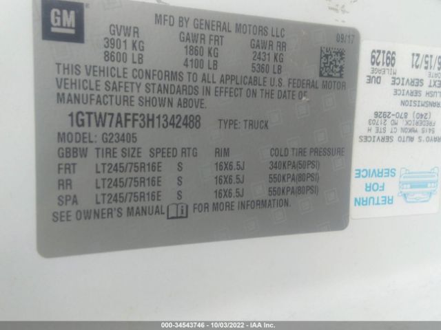 1GTW7AFF3H1342488 GMC Savana 2500 Work Van