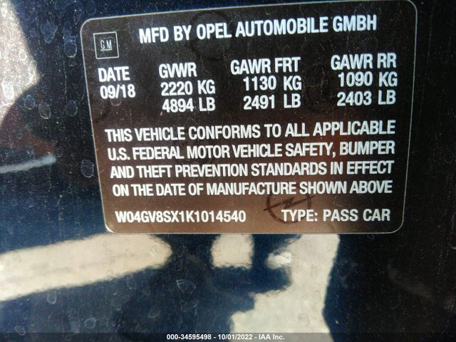 2019 Buick Regal, VIN: W04GV8SX1K1014540