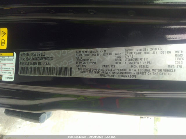 2022 Jeep Wrangler, VIN: 1C4HJXDG2NW200303