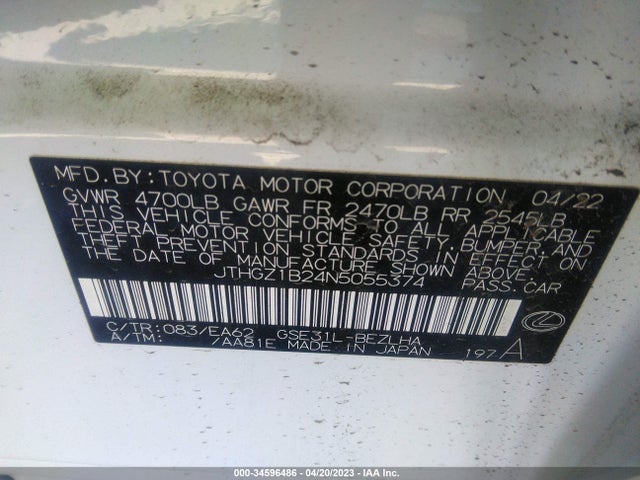 JTHGZ1B24N5055374 Lexus Is Is 350 F Sport