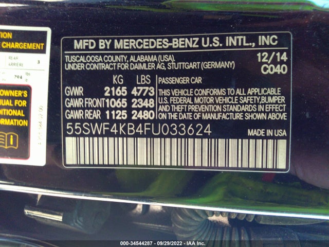 2015 Mercedes-Benz C-Class, VIN: 55SWF4KB4FU033624