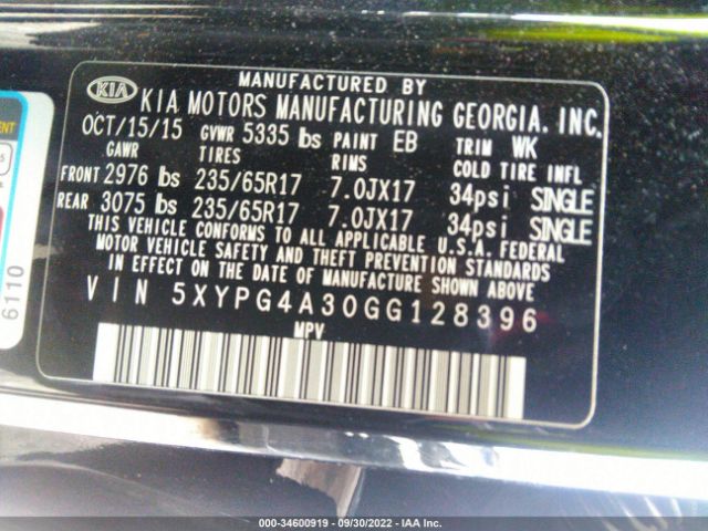 5XYPG4A30GG128396 KIA SORENTO LX