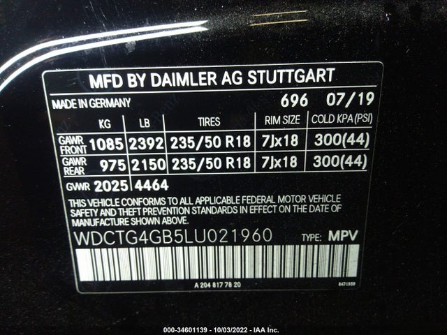 2020 Mercedes-Benz GLA-Class, VIN: WDCTG4GB5LU021960