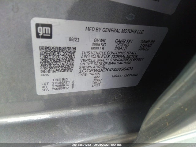 2021 Chevrolet Silverado 1500, VIN: 1GCPWBEK4MZ436421