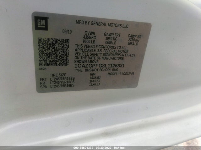 2020 Chevrolet Express, VIN: 1GAZGPFG3L1126831