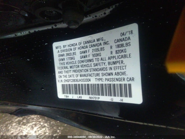 2018 HONDA CIVIC COUPE EX-T VIN: 2HGFC3B36JH353304