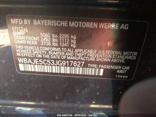 2018 BMW 5 Series, VIN: WBAJE5C53JG917627