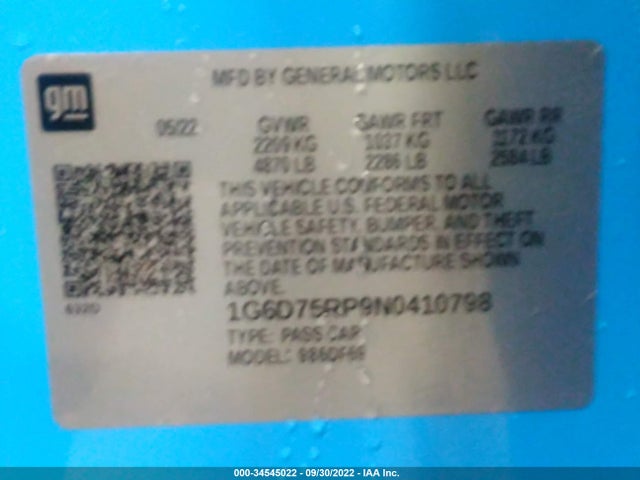 2022 Cadillac CT4, VIN: 1G6D75RP9N0410798