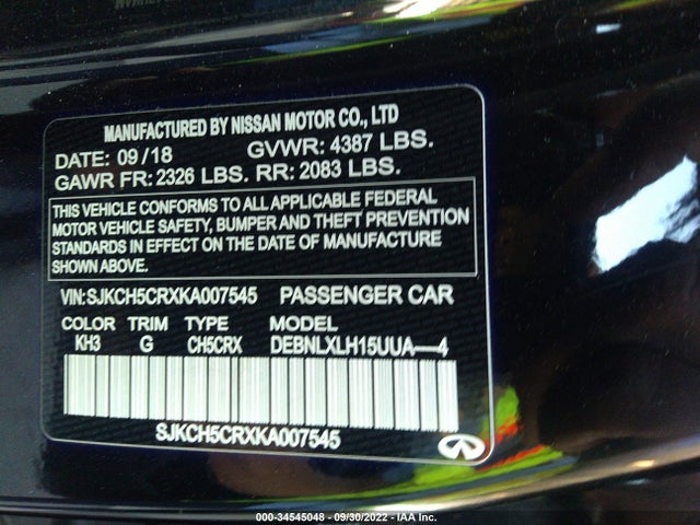 2019 Infiniti QX30, VIN: SJKCH5CRXKA007545