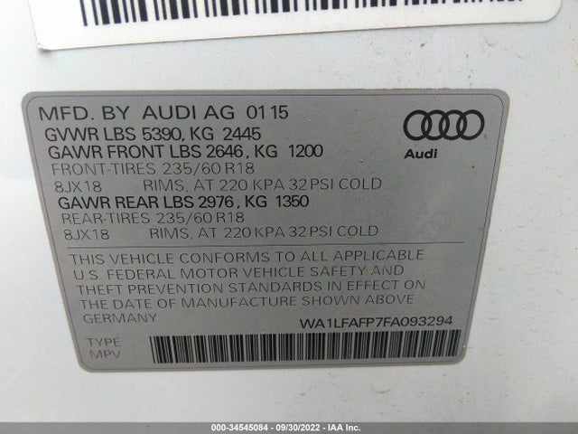 2015 Audi Q5, VIN: WA1LFAFP7FA093294