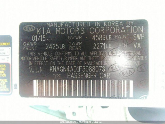 KNAGN4AD1F5088073 KIA Optima Hybrid Ex