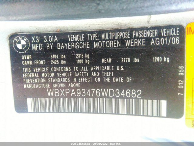 WBXPA93476WD34682 BMW X3 3.0I