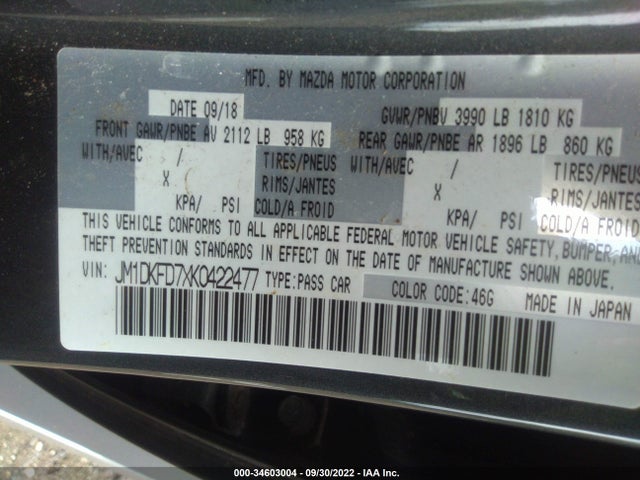 2019 Mazda CX-3, VIN: JM1DKFD7XK0422477
