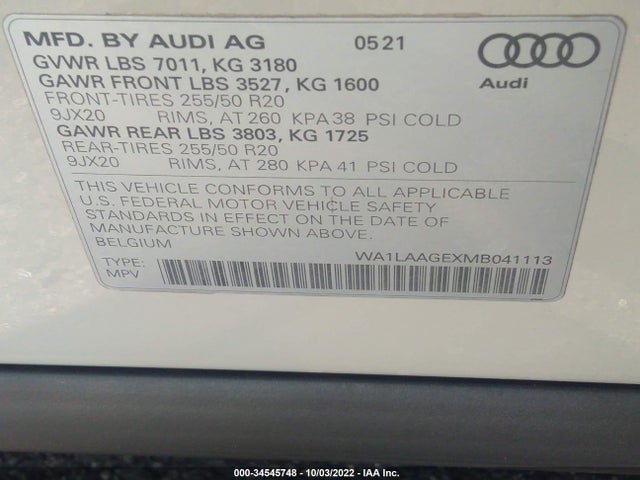 2021 Audi e-tron, VIN: WA1LAAGEXMB041113