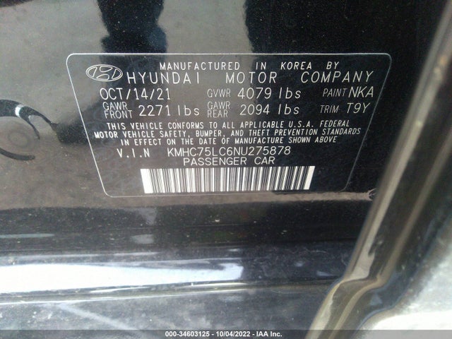 2022 Hyundai Ioniq, VIN: KMHC75LC6NU275878