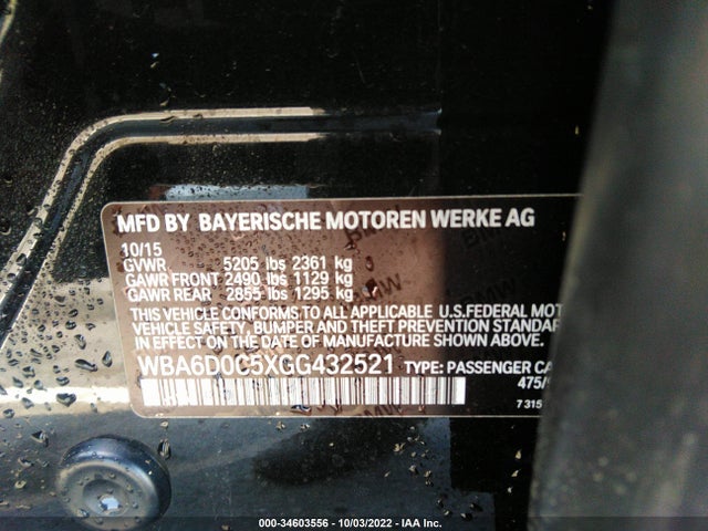 2016 BMW 6 Series, VIN: WBA6D0C5XGG432521