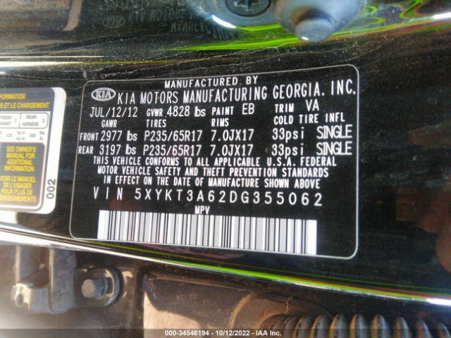 5XYKT3A62DG355062 KIA SORENTO LX