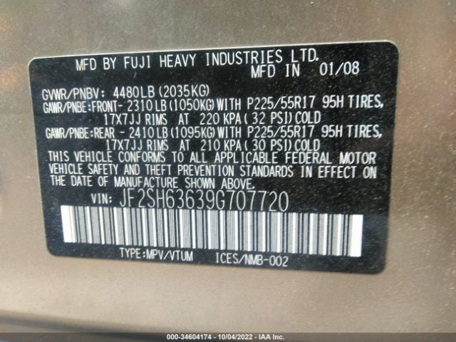 JF2SH63639G707720 Subaru Forester X W/premium Pkg