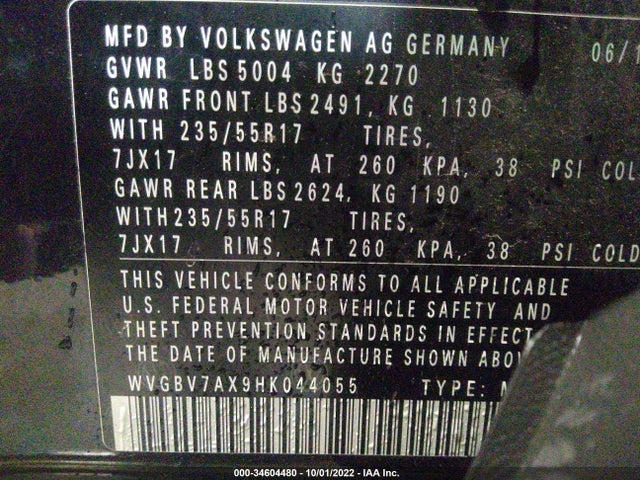WVGBV7AX9HK044055 Volkswagen Tiguan