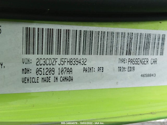 Dodge Challenger R/t Scat Pack 2015 2C3CDZFJ5FH839432 Image 9