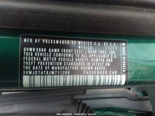 2018 Volkswagen Beetle, VIN: 3VWJD7AT8JM711208