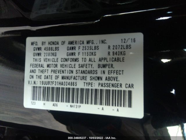 19UUB2F31HA004865 Acura Tlx V6