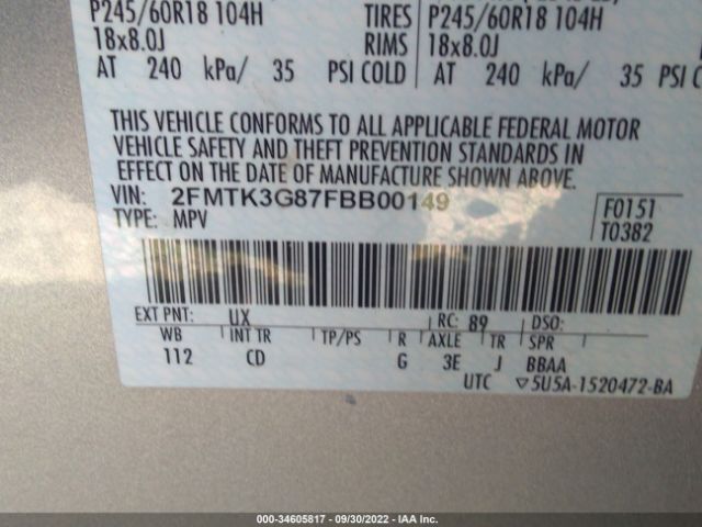 2FMTK3G87FBB00149 Ford EDGE SE
