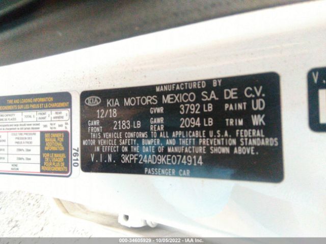 3KPF24AD9KE074914 KIA Forte Lxs