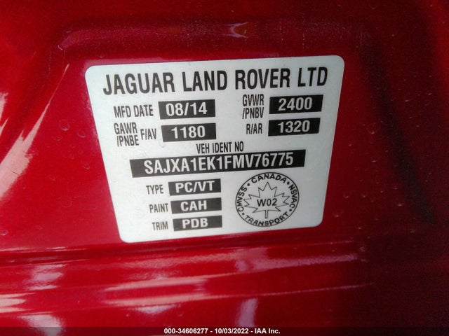 2015 Jaguar XJ, VIN: SAJXA1EK1FMV76775