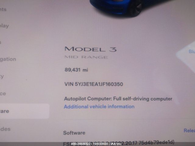 5YJ3E1EA1JF160350 Tesla Model 3 Long Range/mid Range