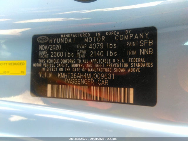 2021 Hyundai Veloster, VIN: KMHT36AH4MU009631