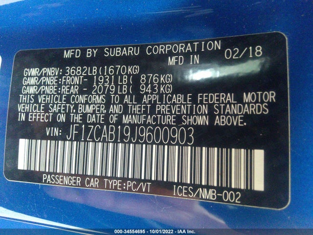 2018 Subaru BRZ, VIN: JF1ZCAB19J9600903
