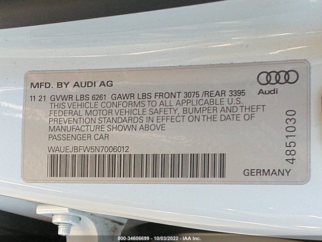 2022 Audi e-tron, VIN: WAUEJBFW5N7006012
