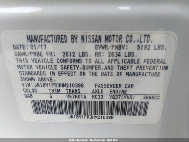2017 Infiniti Q70, VIN: JN1BY1PR3HM210398