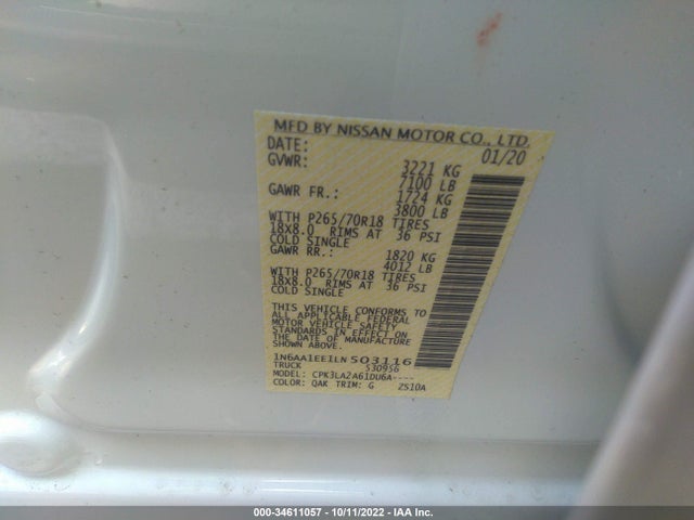 2020 Nissan Titan, VIN: 1N6AA1EE1LN503116